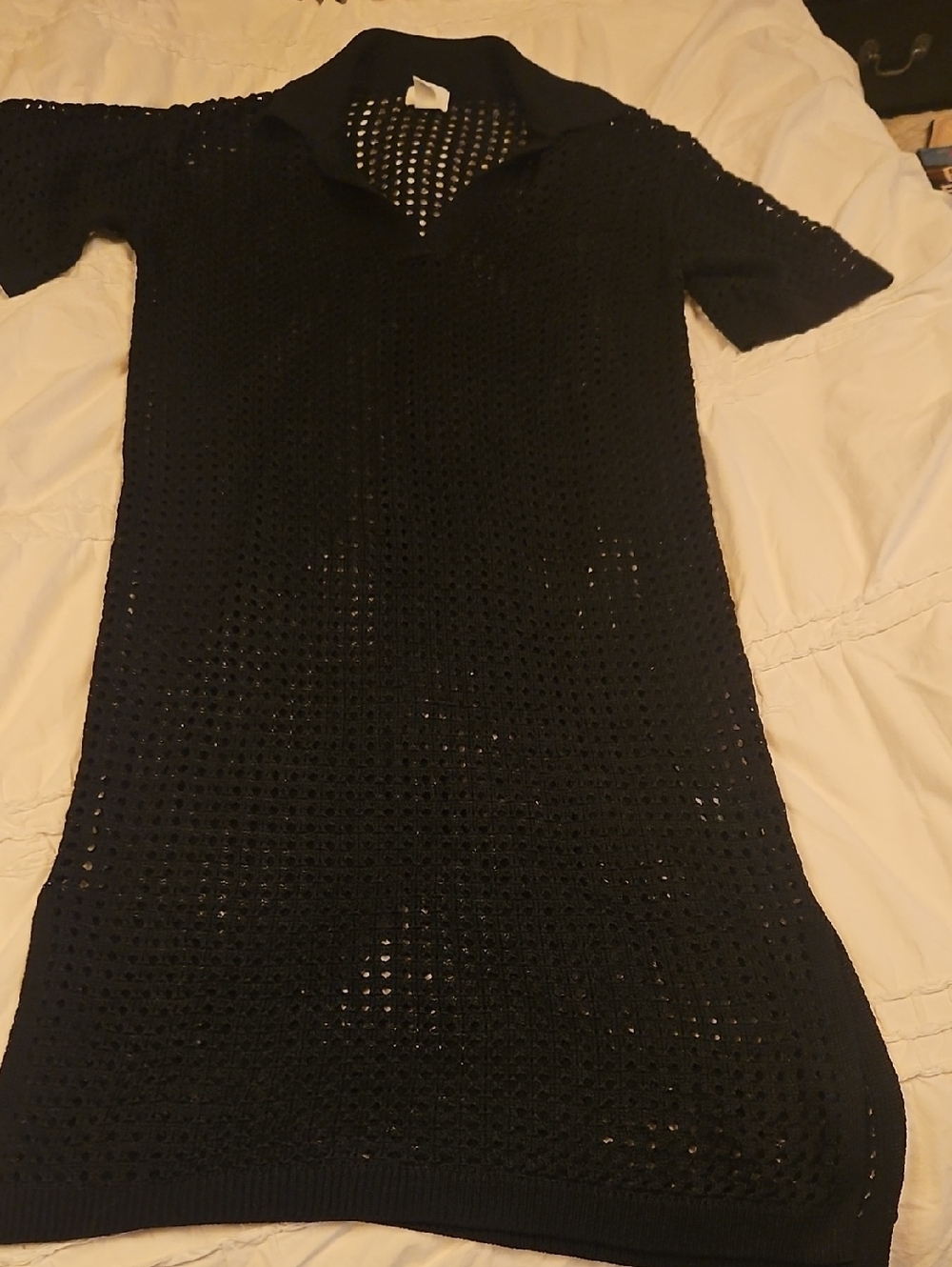 H&M Black Open Knit Short Sleeve Dress/ Cover Up Lg